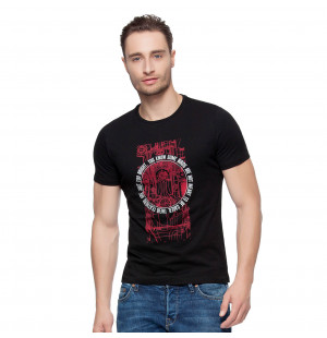 Hkuco Diswizzy Men's T-Shirt Carbon Black - Red Line Mechanical Pattern - White Circle Character