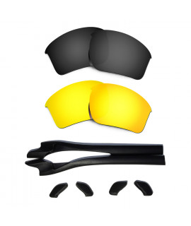 HKUCO Black/24K Gold Polarized Replacement Lenses plus Black Earsocks Rubber Kit For Oakley Half Jacket 2.0 XL