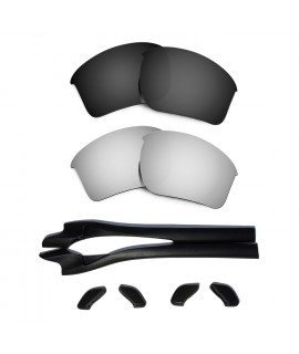 HKUCO Black/Titanium Polarized Replacement Lenses plus Black Earsocks Rubber Kit For Oakley Half Jacket 2.0 XL