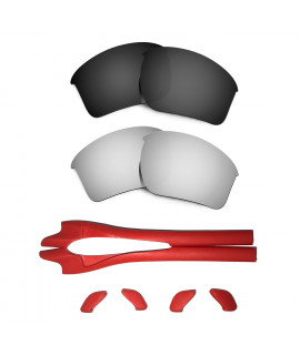 HKUCO Black/Titanium Polarized Replacement Lenses plus Red Earsocks Rubber Kit For Oakley Half Jacket 2.0 XL
