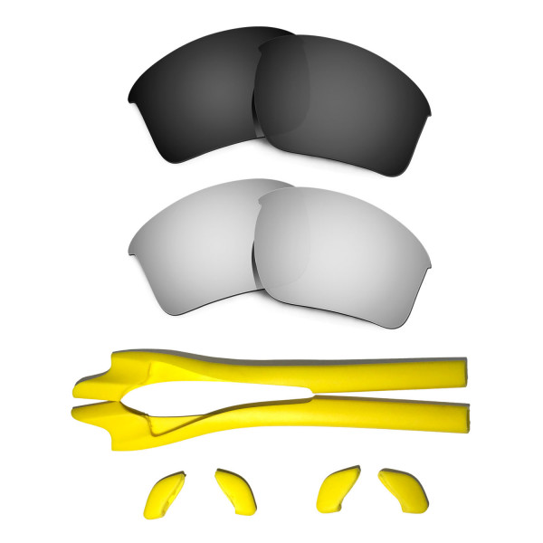 HKUCO Black/Titanium Polarized Replacement Lenses plus Yellow Earsocks Rubber Kit For Oakley Half Jacket 2.0 XL