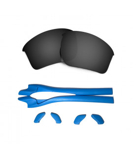 HKUCO Black Polarized Replacement Lenses plus Blue Earsocks Rubber Kit For Oakley Half Jacket 2.0 XL