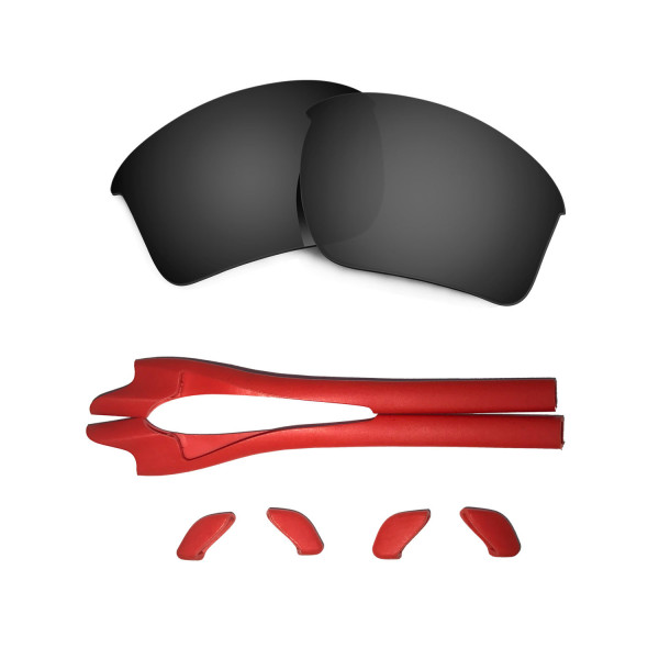 HKUCO Black Polarized Replacement Lenses plus Red Earsocks Rubber Kit For Oakley Half Jacket 2.0 XL
