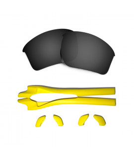 HKUCO Black Polarized Replacement Lenses plus Yellow Earsocks Rubber Kit For Oakley Half Jacket 2.0 XL