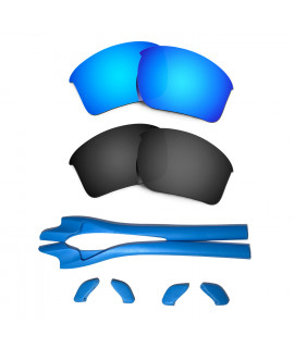 HKUCO Blue/Black Polarized Replacement Lenses plus Blue Earsocks Rubber Kit For Oakley Half Jacket 2.0 XL