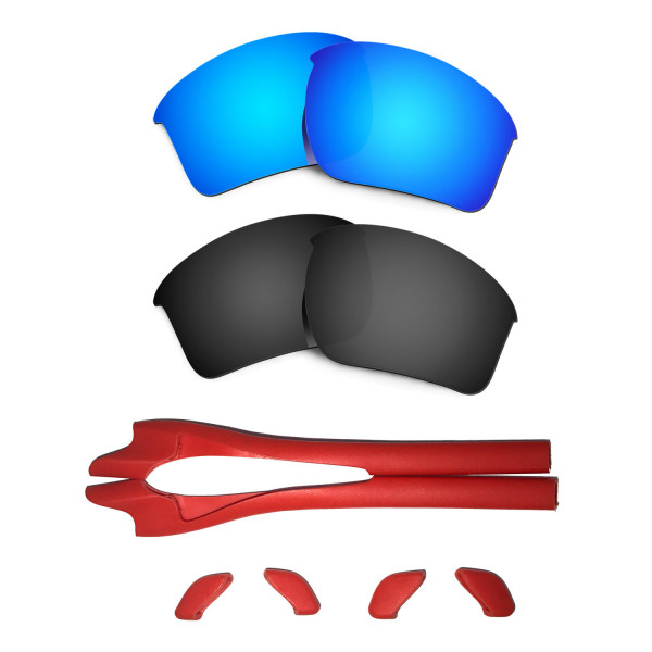 HKUCO Blue/Black Polarized Replacement Lenses plus Red Earsocks Rubber Kit For Oakley Half Jacket 2.0 XL