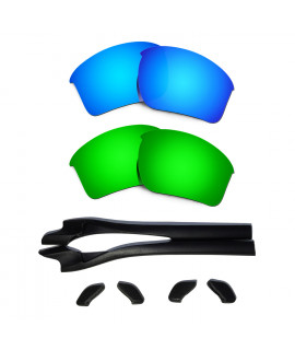 HKUCO Blue/Green Polarized Replacement Lenses plus Black Earsocks Rubber Kit For Oakley Half Jacket 2.0 XL