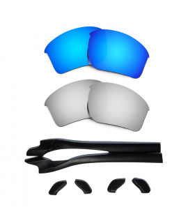 HKUCO Blue/Titanium Polarized Replacement Lenses plus Black Earsocks Rubber Kit For Oakley Half Jacket 2.0 XL