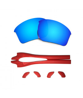 HKUCO Blue Polarized Replacement Lenses plus Red Earsocks Rubber Kit For Oakley Half Jacket 2.0 XL