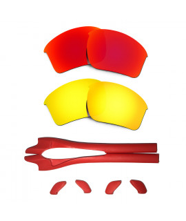 HKUCO Red/24K Gold Polarized Replacement Lenses plus Red Earsocks Rubber Kit For Oakley Half Jacket 2.0 XL