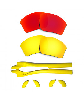 HKUCO Red/24K Gold Polarized Replacement Lenses plus Yellow Earsocks Rubber Kit For Oakley Half Jacket 2.0 XL