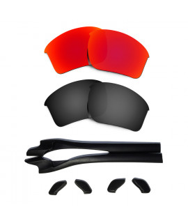 HKUCO Red/Black Polarized Replacement Lenses plus Black Earsocks Rubber Kit For Oakley Half Jacket 2.0 XL