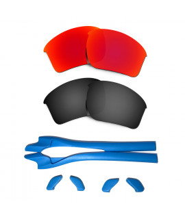 HKUCO Red/Black Polarized Replacement Lenses plus Blue Earsocks Rubber Kit For Oakley Half Jacket 2.0 XL