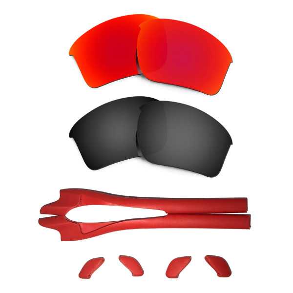 HKUCO Red/Black Polarized Replacement Lenses plus Red Earsocks Rubber Kit For Oakley Half Jacket 2.0 XL
