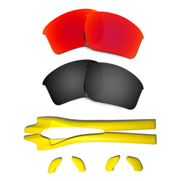 HKUCO Red/Black Polarized Replacement Lenses plus Yellow Earsocks Rubber Kit For Oakley Half Jacket 2.0 XL