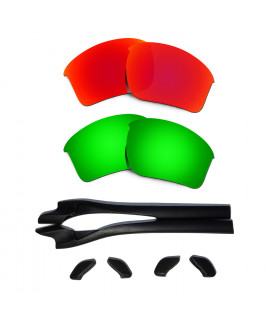 HKUCO Red/Green Polarized Replacement Lenses plus Black Earsocks Rubber Kit For Oakley Half Jacket 2.0 XL