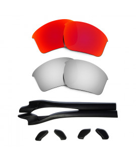 HKUCO Red/Titanium Polarized Replacement Lenses plus Black Earsocks Rubber Kit For Oakley Half Jacket 2.0 XL