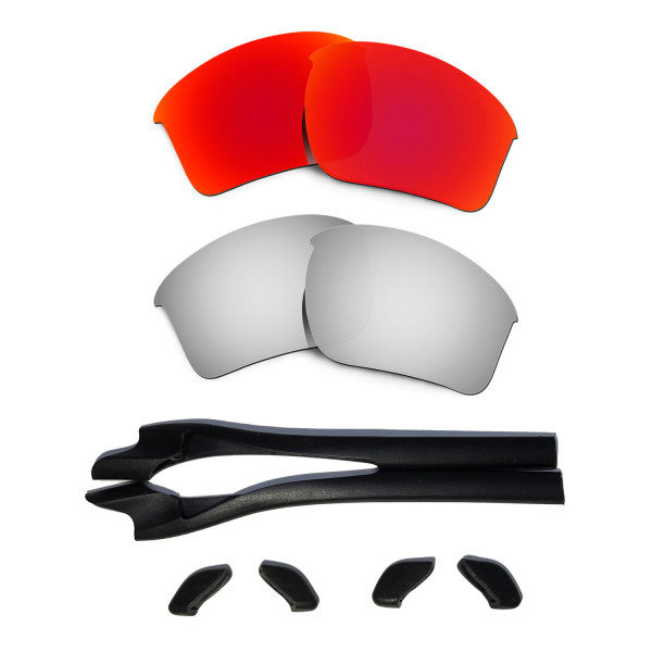 HKUCO Red/Titanium Polarized Replacement Lenses plus Black Earsocks Rubber Kit For Oakley Half Jacket 2.0 XL