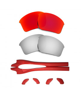 HKUCO Red/Titanium Polarized Replacement Lenses plus Red Earsocks Rubber Kit For Oakley Half Jacket 2.0 XL