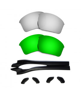 HKUCO Silver/Green Polarized Replacement Lenses plus Black Earsocks Rubber Kit For Oakley Half Jacket 2.0 XL