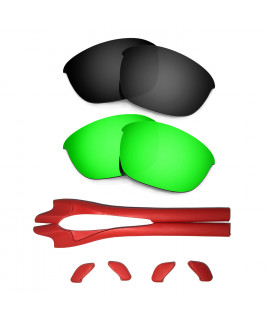 HKUCO Black/Green Polarized Replacement Lenses plus Red Earsocks Rubber Kit For Oakley Half Jacket 2.0