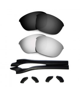 HKUCO Black/Titanium Polarized Replacement Lenses plus Black Earsocks Rubber Kit For Oakley Half Jacket 2.0