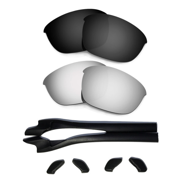 HKUCO Black/Titanium Polarized Replacement Lenses plus Black Earsocks Rubber Kit For Oakley Half Jacket 2.0