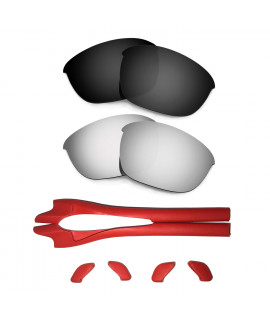 HKUCO Black/Titanium Polarized Replacement Lenses plus Red Earsocks Rubber Kit For Oakley Half Jacket 2.0