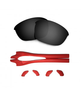 HKUCO Black Polarized Replacement Lenses plus Red Earsocks Rubber Kit For Oakley Half Jacket 2.0