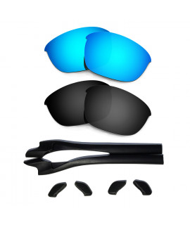 HKUCO Blue/Black Polarized Replacement Lenses plus Black Earsocks Rubber Kit For Oakley Half Jacket 2.0