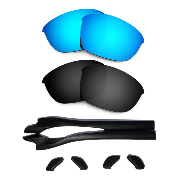 HKUCO Blue/Black Polarized Replacement Lenses plus Black Earsocks Rubber Kit For Oakley Half Jacket 2.0