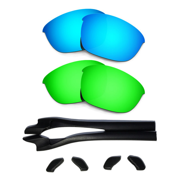 HKUCO Blue/Green Polarized Replacement Lenses plus Black Earsocks Rubber Kit For Oakley Half Jacket 2.0
