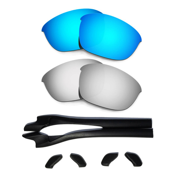 HKUCO Blue/Titanium Polarized Replacement Lenses plus Black Earsocks Rubber Kit For Oakley Half Jacket 2.0