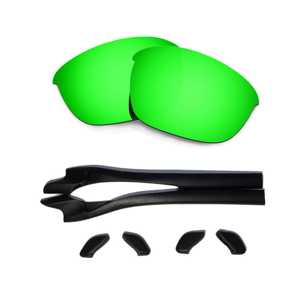 HKUCO Green Polarized Replacement Lenses plus Black Earsocks Rubber Kit For Oakley Half Jacket 2.0