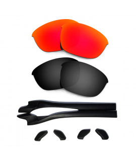 HKUCO Red/Black Polarized Replacement Lenses plus Black Earsocks Rubber Kit For Oakley Half Jacket 2.0