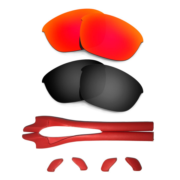 HKUCO Red/Black Polarized Replacement Lenses plus Red Earsocks Rubber Kit For Oakley Half Jacket 2.0