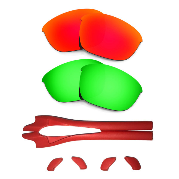 HKUCO Red/Green Polarized Replacement Lenses plus Red Earsocks Rubber Kit For Oakley Half Jacket 2.0
