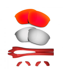 HKUCO Red/Titanium Polarized Replacement Lenses plus Red Earsocks Rubber Kit For Oakley Half Jacket 2.0