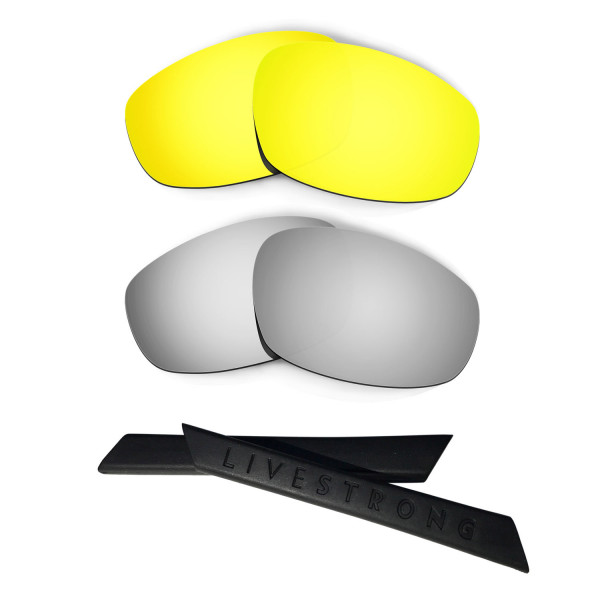 HKUCO 24K Gold/Titanium Polarized Replacement Lenses plus Black Earsocks Rubber Kit For Oakley Split Jacket