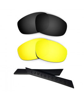 HKUCO Black/24K Gold Polarized Replacement Lenses plus Black Earsocks Rubber Kit For Oakley Split Jacket