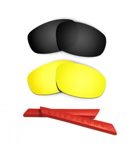 HKUCO Black/24K Gold Polarized Replacement Lenses plus Red Earsocks Rubber Kit For Oakley Split Jacket