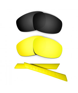 HKUCO Black/24K Gold Polarized Replacement Lenses plus Yellow Earsocks Rubber Kit For Oakley Split Jacket