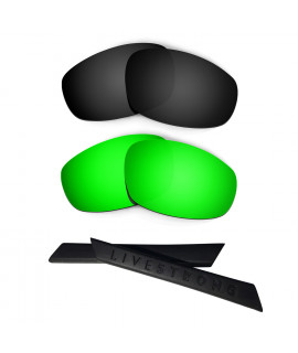 HKUCO Black/Green Polarized Replacement Lenses plus Black Earsocks Rubber Kit For Oakley Split Jacket