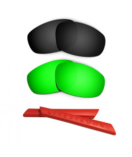 HKUCO Black/Green Polarized Replacement Lenses plus Red Earsocks Rubber Kit For Oakley Split Jacket
