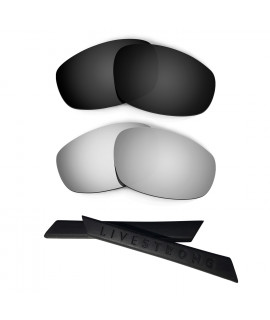 HKUCO Black/Titanium Polarized Replacement Lenses plus Black Earsocks Rubber Kit For Oakley Split Jacket