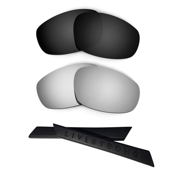 HKUCO Black/Titanium Polarized Replacement Lenses plus Black Earsocks Rubber Kit For Oakley Split Jacket