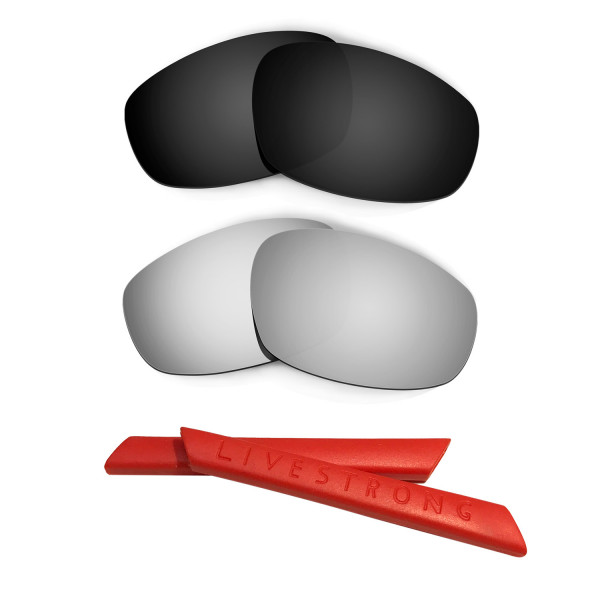 HKUCO Black/Titanium Polarized Replacement Lenses plus Red Earsocks Rubber Kit For Oakley Split Jacket