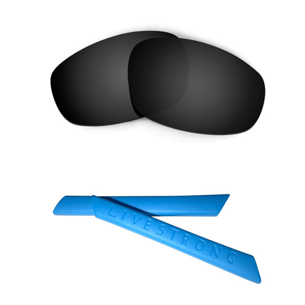 HKUCO Black Polarized Replacement Lenses plus Blue Earsocks Rubber Kit For Oakley Split Jacket