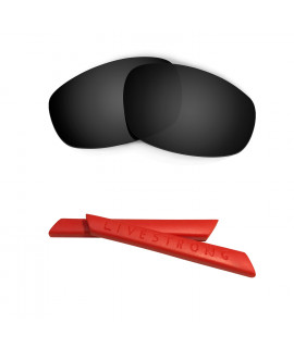HKUCO Black Polarized Replacement Lenses plus Red Earsocks Rubber Kit For Oakley Split Jacket