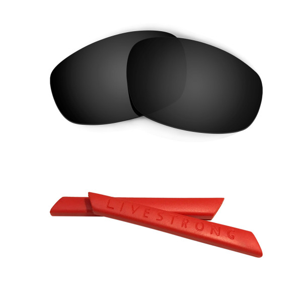 HKUCO Black Polarized Replacement Lenses plus Red Earsocks Rubber Kit For Oakley Split Jacket